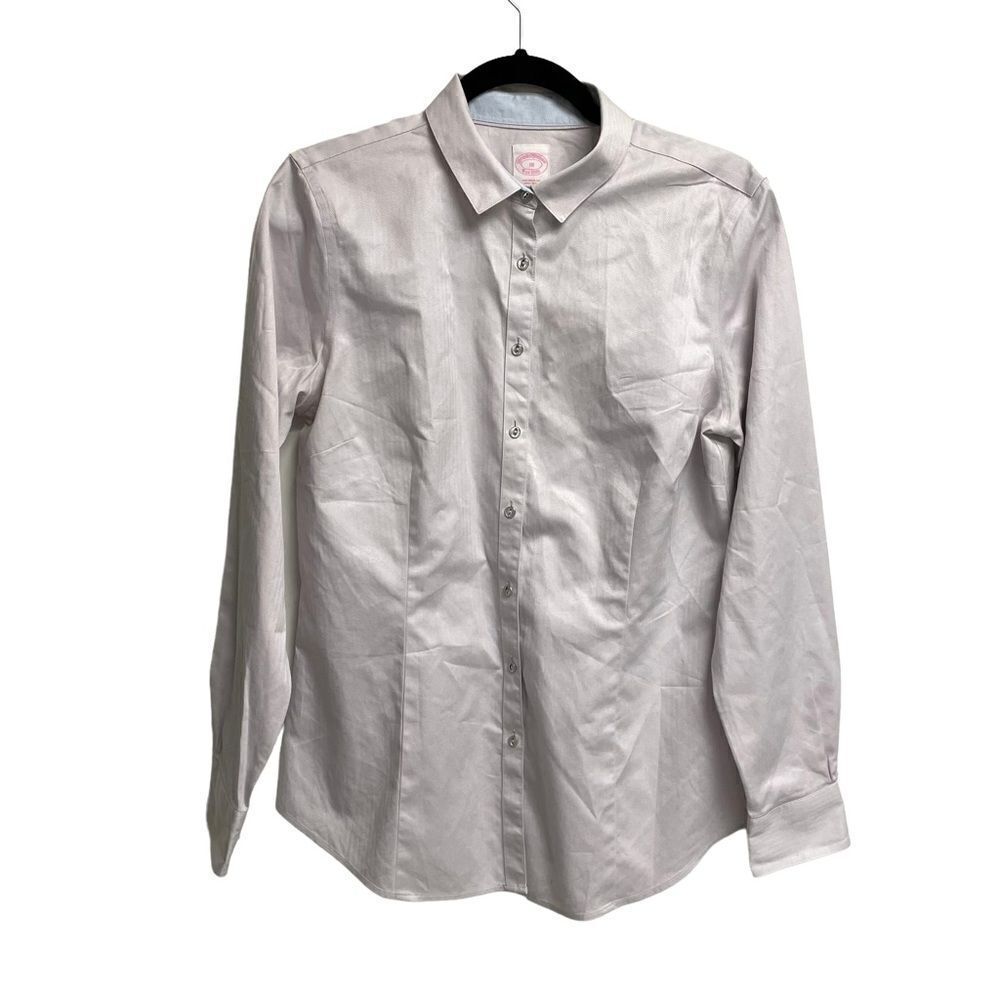 BROOKS BROTHERS Grey Cotton Button Front Shirt Blouse 10